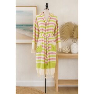 Blue Loom Women's Pink & Green Striped Cover Up L/XL Swimwear Resort‎ Turkish